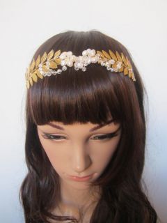Gold Grecian leaf and pearl Headband garland crown