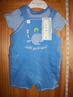 NEW Wishes Kisses Baby Clothes 0 3M Newborn Whale Shortall Set BLUE 