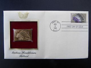 22K Gold Stamp Replica. US stamps INDIAN HEADDRESSES FLATHEAD