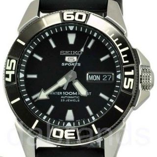 Seiko 5 Sports Mens Automatic 23 Jewels Black Dial WR100M Watch 