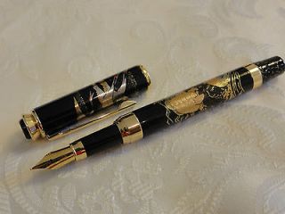 Japanese Urushi Lacquer Golden Makie fountain Pen “Crane & Turtle 