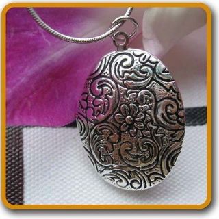 Ethnic Hmong Miao Silver Oval Flower Locket Pendant