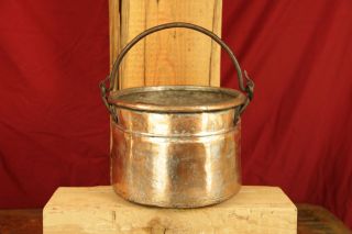 Large Antique Copper Pot with Wrought Iron Handle