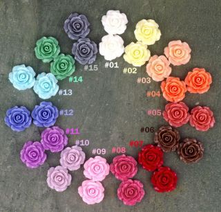 20mm Colorful Resin Rose Flowers Cabochons 15 Colors Cameo Flat Back 