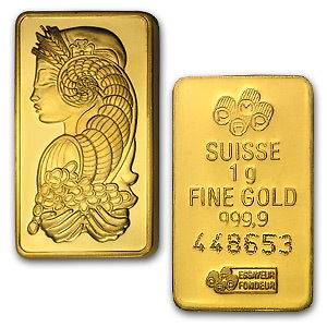 Gram 999.9 fine Gold Bar Pamp Suisse in certified Assay card 