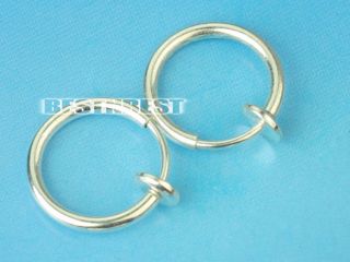   On Fake Piercing Nose Lip Hoop Ring Earrings Silver Plated Nose Lips