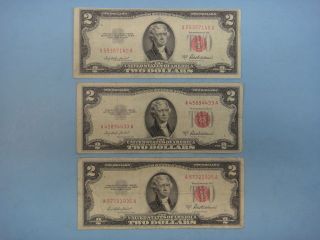  US 1953 A $2 TWO DOLLAR BILL UNITED STATES NOTE RED SEAL 3 PIECE LOT