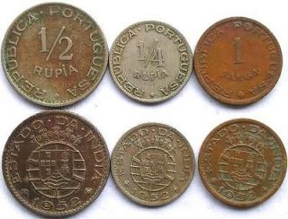 Portuguese India 1947 52 Set of 3 Coins,Tanga 1/​2 Rupia