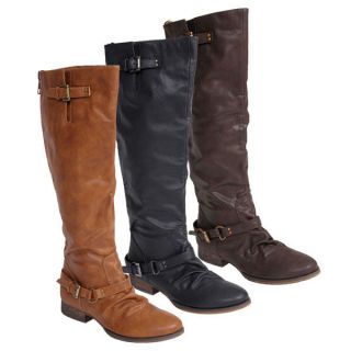 Women Leather Slouch Back Zipper Knee Tall Riding Boots