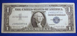 One Dollar Silver Certificate 1957 Series A J48022973 A Circulated
