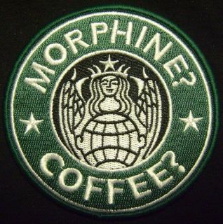 GUNS & MORPHINE? COFFEE? STARBUCKS TACTICAL ARMY MORALE MILSPEC VELCRO 