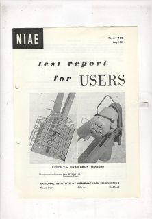 NIAE TEST REPORT   RAPIDE 3½ AUGER GRAIN CONVEYOR (1965)