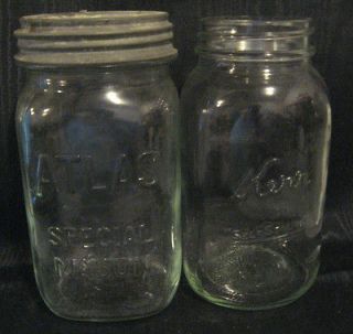 Vintage Mason Jars CLEAR  ATLAS & KERR LOT OF 2 NICE CONDITION