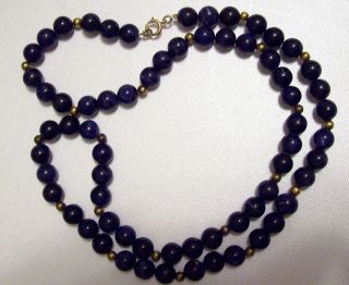 Heavy Vintage LAPIS Beaded Necklace with 10K Gold Clasp