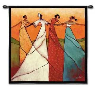 AFRICAN AMERICAN WOMEN IN UNITY DANCE ART TAPESTRY WALL HANGING