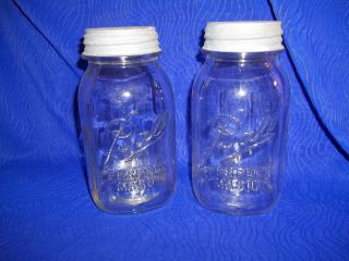 Lot of 2 Antique Glass Ball Perfect Mason Jars With Lid
