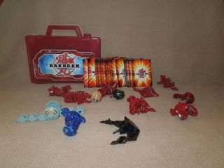 Lot of 13 Bakugan Battle Brawlers, 31 Trading Cards and Carrying Case