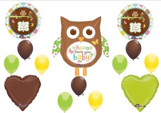 WHOOO Loves You OWL Baby Shower balloons Decorations Supplies Brown 