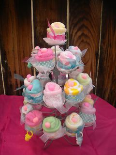 Baby Shower Washcloth Favors Cup Cakes 24pc Shabby Chic Zebra,Lady 