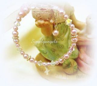   ~Swarovski PINK pearl baby girls newborn baptism Christmas bracelet