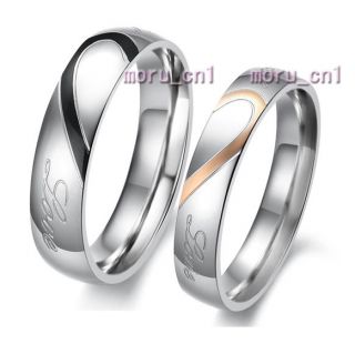   Heart Shape Matching Wedding Bands Titanium Couple Ring Set Valentine
