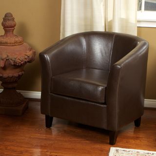 Elegant Contemporary Tub / Barrel Design Brown Leather Arm Chair