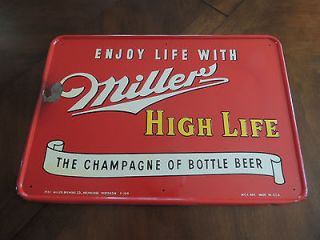 VINTAGE MILLER HIGH LIFE TIN BEER SIGN FROM 1953