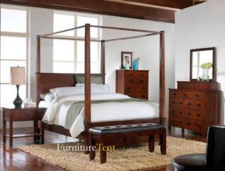 Carey Canopy Bed Dark Brown Finish Queen,King &Cal King