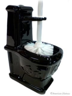 New Black Ceramic Can Bathroom Brush Holder Set Toilet Shaped Bush W 