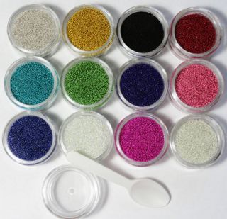   Art Microbeads Set Lot Kit Manicure Glass Micro Caviar Beads 12 Colors