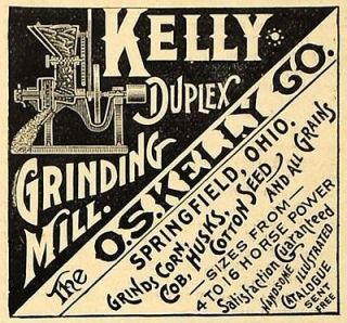 1890 Ad O.S. Kelly Duplex Grinding Corn Grain Mill Agriculture 