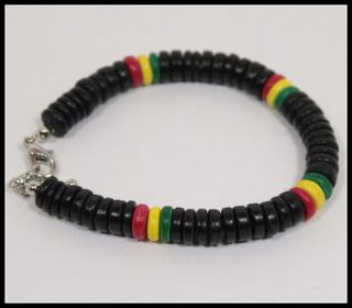Rasta Bracelet Black Coco Beads with Red, Yellow, and Green Coco Beads 