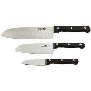 Set of 3 Black Handle Stainless Steel Santoku Chef Knife Set 753 