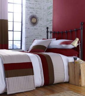 Red Beige and Cream Stripe Bedding or Curtains or Bedspread