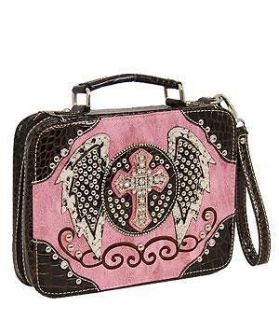   PINK RHINESTONE CROSS WESTERN BOOK CASE TRAVEL LUGGAGE BIBLE COVER