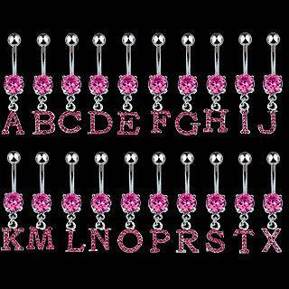 Initial Pave Pink Gem Belly Ring Navel Letter (w480)