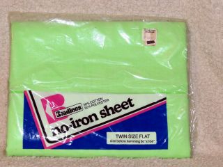 Vintage New Light Green Twin No Iron Flat Sheet   Cotton/Polyest​er 