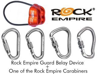 Rock Climbing Belay Device, Descender Set GUARD + Carabiner (screw or 