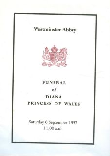 Princess Diana ORIGINAL FUNERAL SERVICE PROGRAM WESTMINSTER ABBEY BOOK 