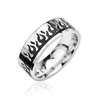 Mens Stainless Steel 2 Tone with Black Flame Ring Size 11