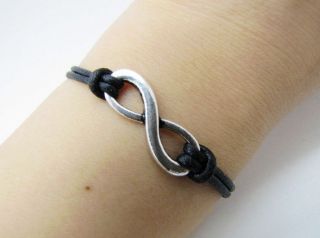 hand made silvery infinity wish black ropes bracelet,women ropes 