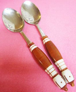 ROSENTHAL GRILL BROWN OVAL SOUP SPOONS~ GERMANY~Stainl​ess 