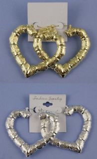 Large Bamboo Style Creole Heart Hoop Earrings 70mm   Fashion Jewellery