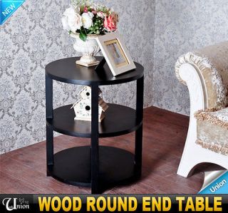   Round End Table Wooden Tea Coffee Side Table Lower Shelf Black SV MALL
