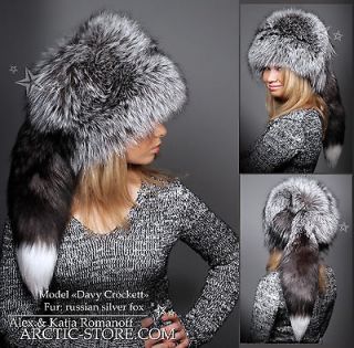 LUXE DAVY CROCKETT SAGA SILVER/GOLD Ranched FOX fur hat men women Long 