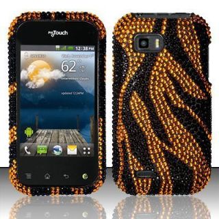  LG myTouch Q C800 Cell Phone Golden Zebra Full Bling Stone Hard Case 