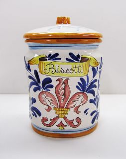   Ceramic Majolica Oval Biscotti Jar Cookie Canister Made in Italy
