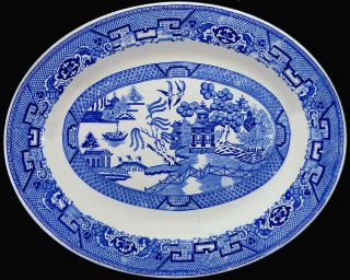 Vintage Homer Laughlin China Blue Willow Pattern 13.5 Oval Serving 