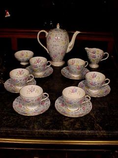 GREAT Antique Foley Bone China Tea Set Tea Pot Sugar Creamer & 6 Cups 