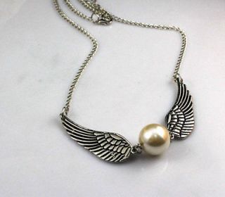   Golden Snitch necklace, Silver Double wings antiqued brass chain